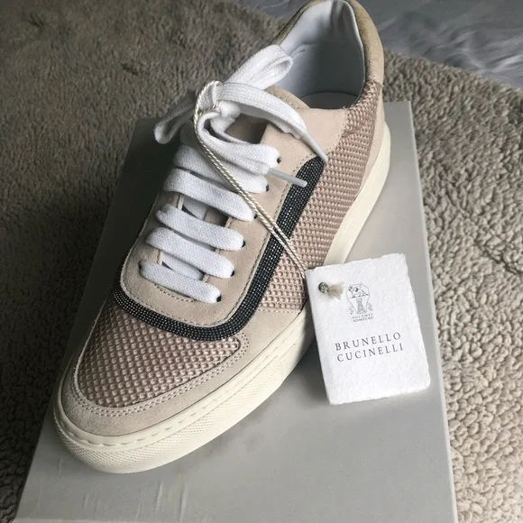 Brunello Cucinelli Beige and Silver/Black women’s Low-Top Sneakers - Picture 2 of 8